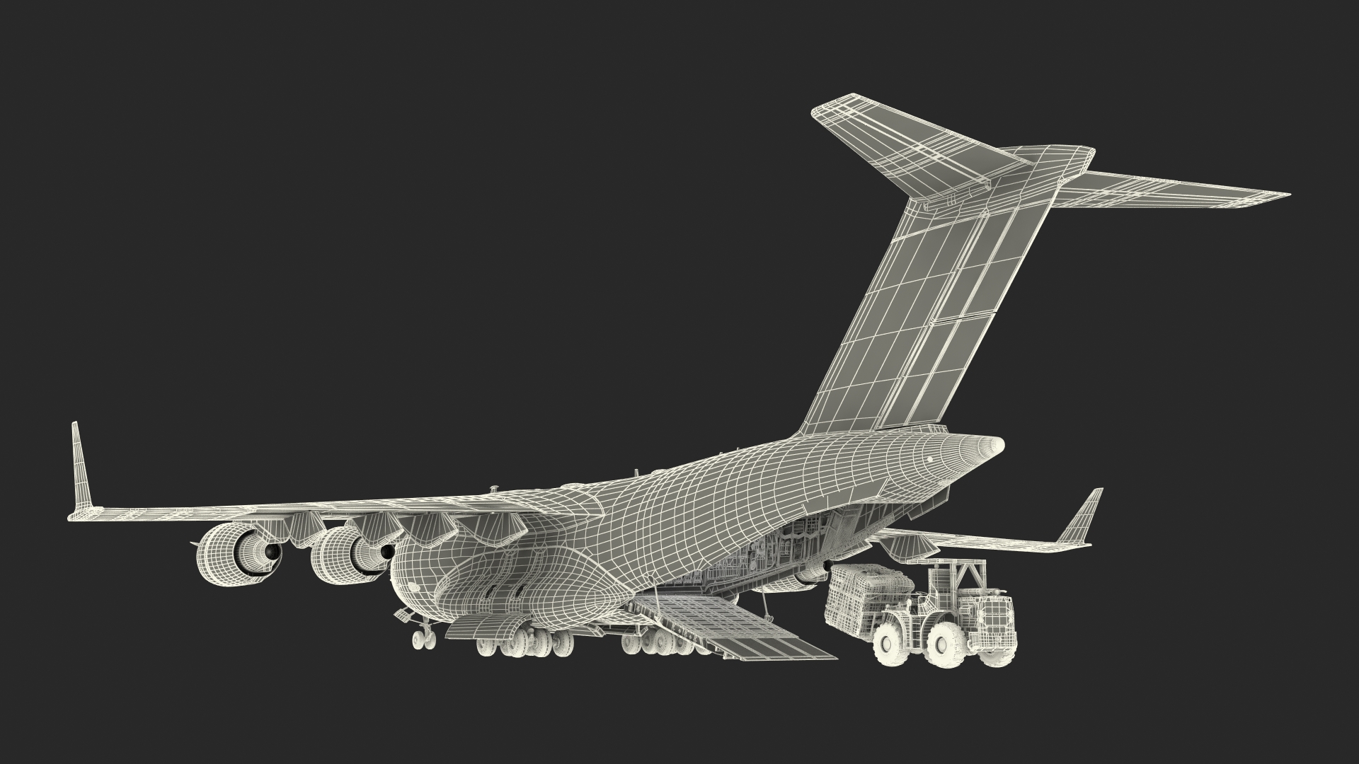 3D Forklift Loads Cargo to the Boeing C17 Globemaster III Rigged