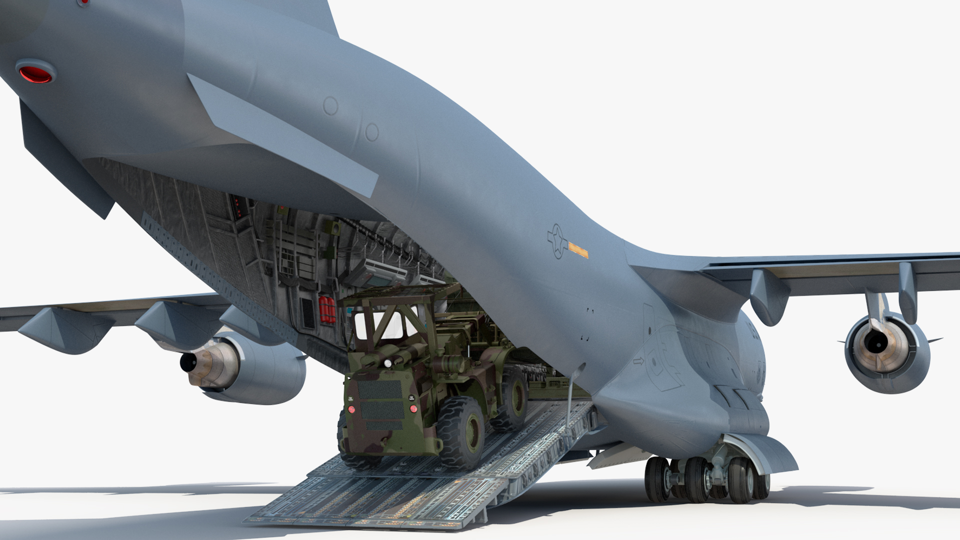 3D Forklift Loads Cargo to the Boeing C17 Globemaster III Rigged