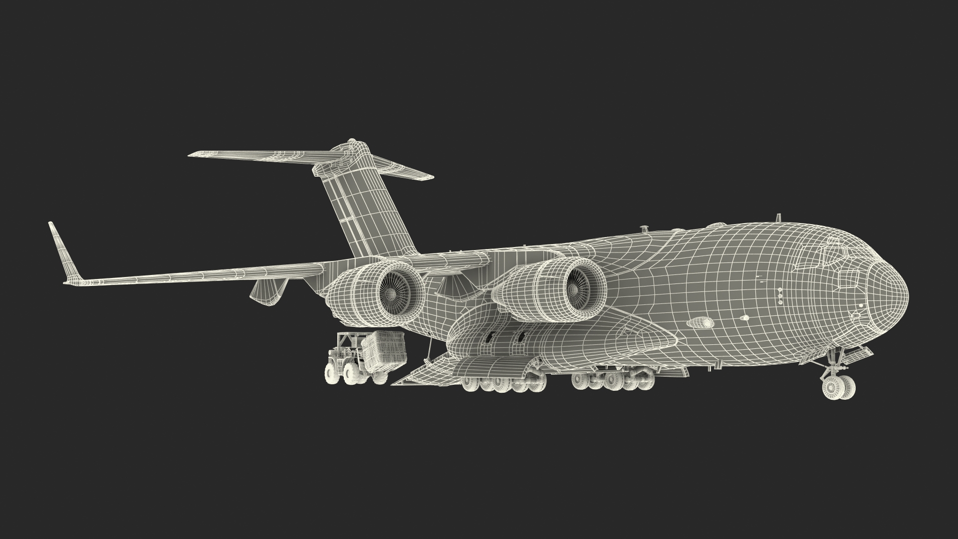 3D Forklift Loads Cargo to the Boeing C17 Globemaster III Rigged