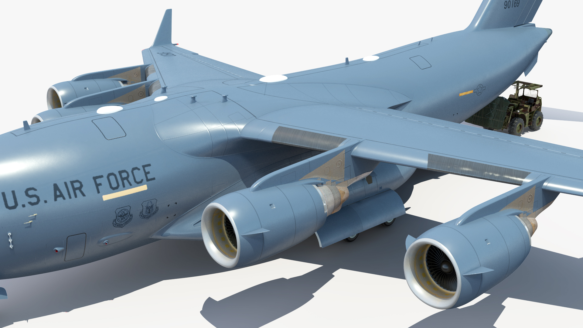 3D Forklift Loads Cargo to the Boeing C17 Globemaster III Rigged
