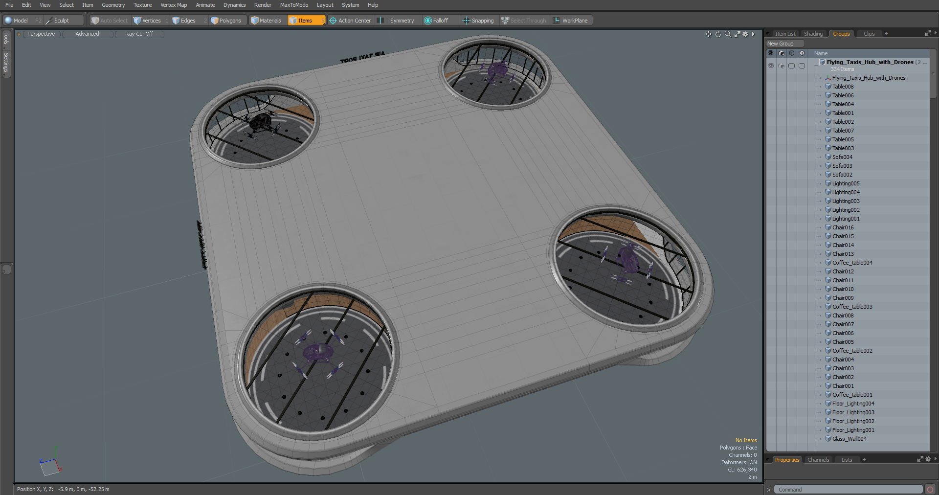 3D Flying Taxis Hub with Drones model