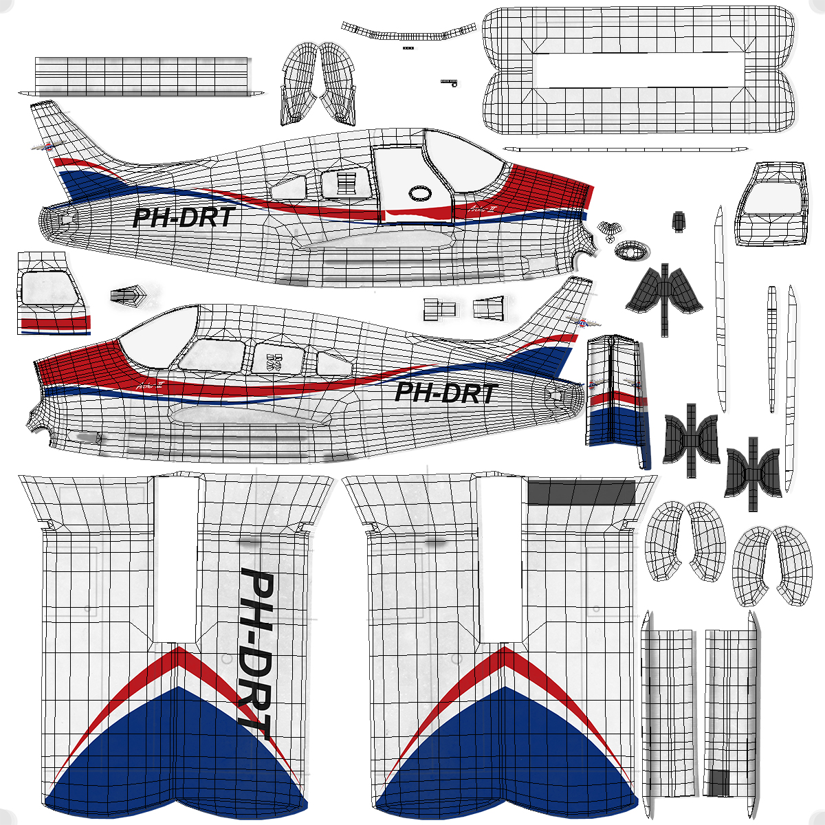 Light Aircraft Piper PA 28 161 Warrior III Rigged 3D model