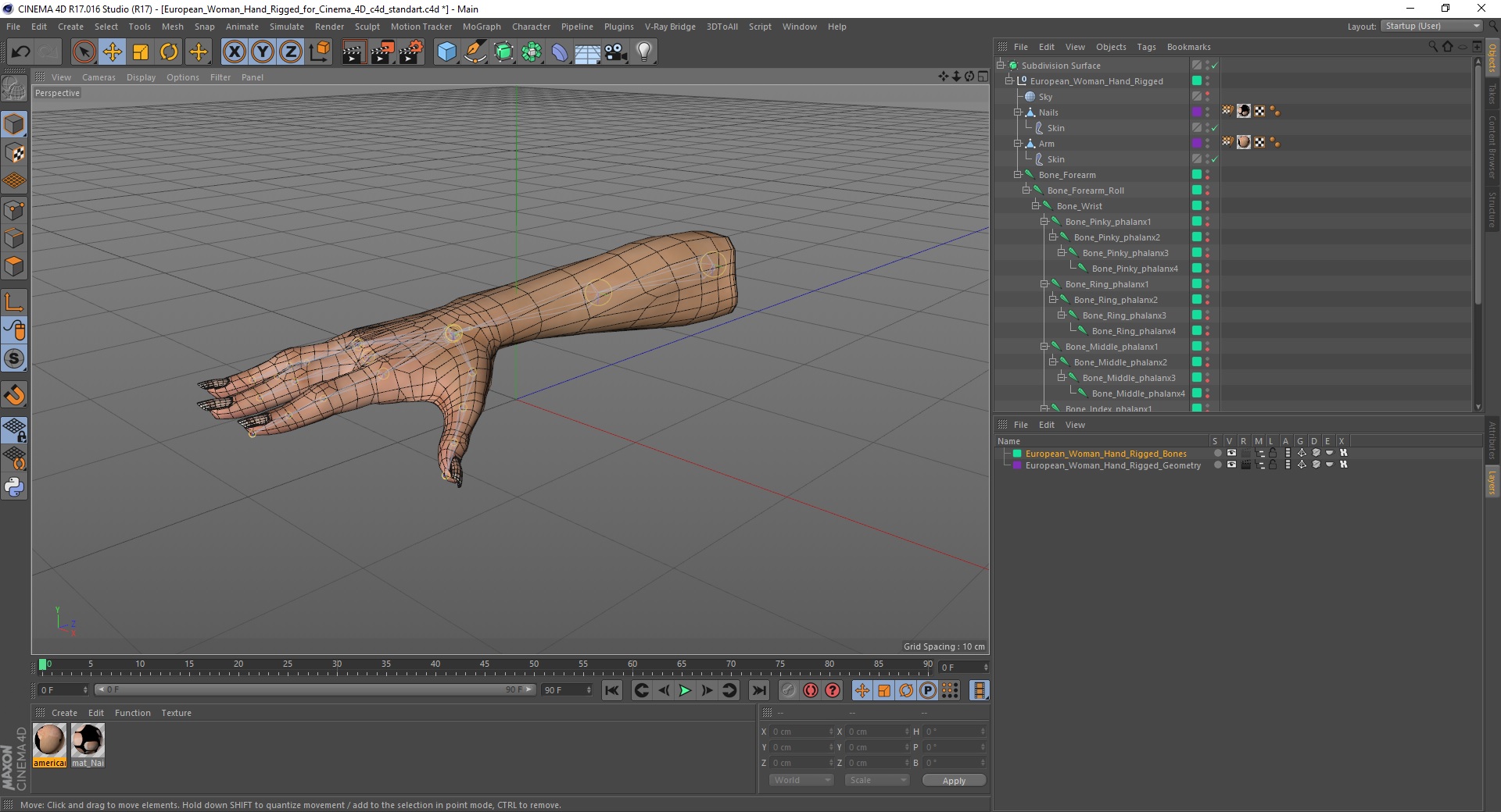 3D model European Woman Hand Rigged for Cinema 4D
