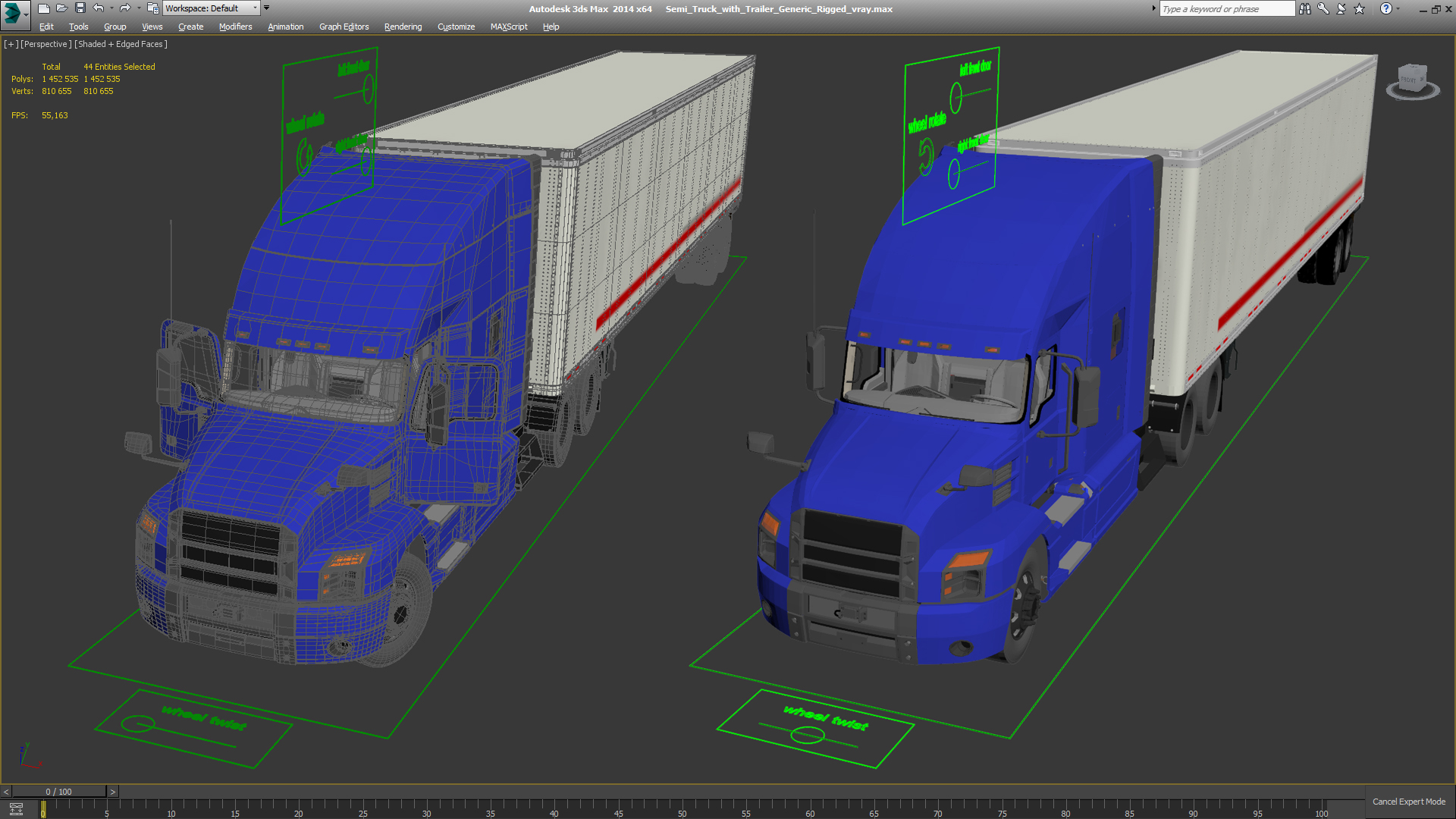 3D Semi Truck with Trailer Generic Rigged model