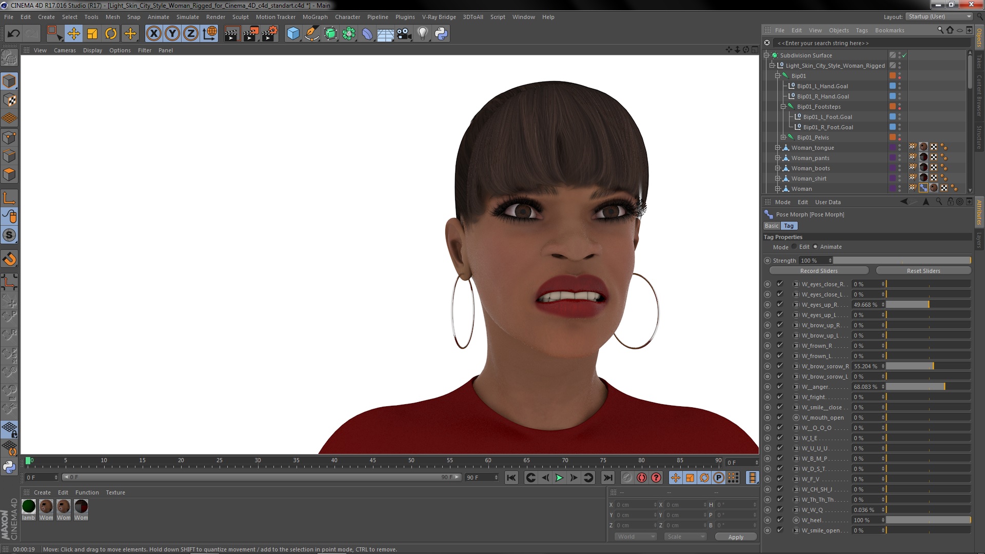3D Light Skin City Style Woman Rigged for Cinema 4D model