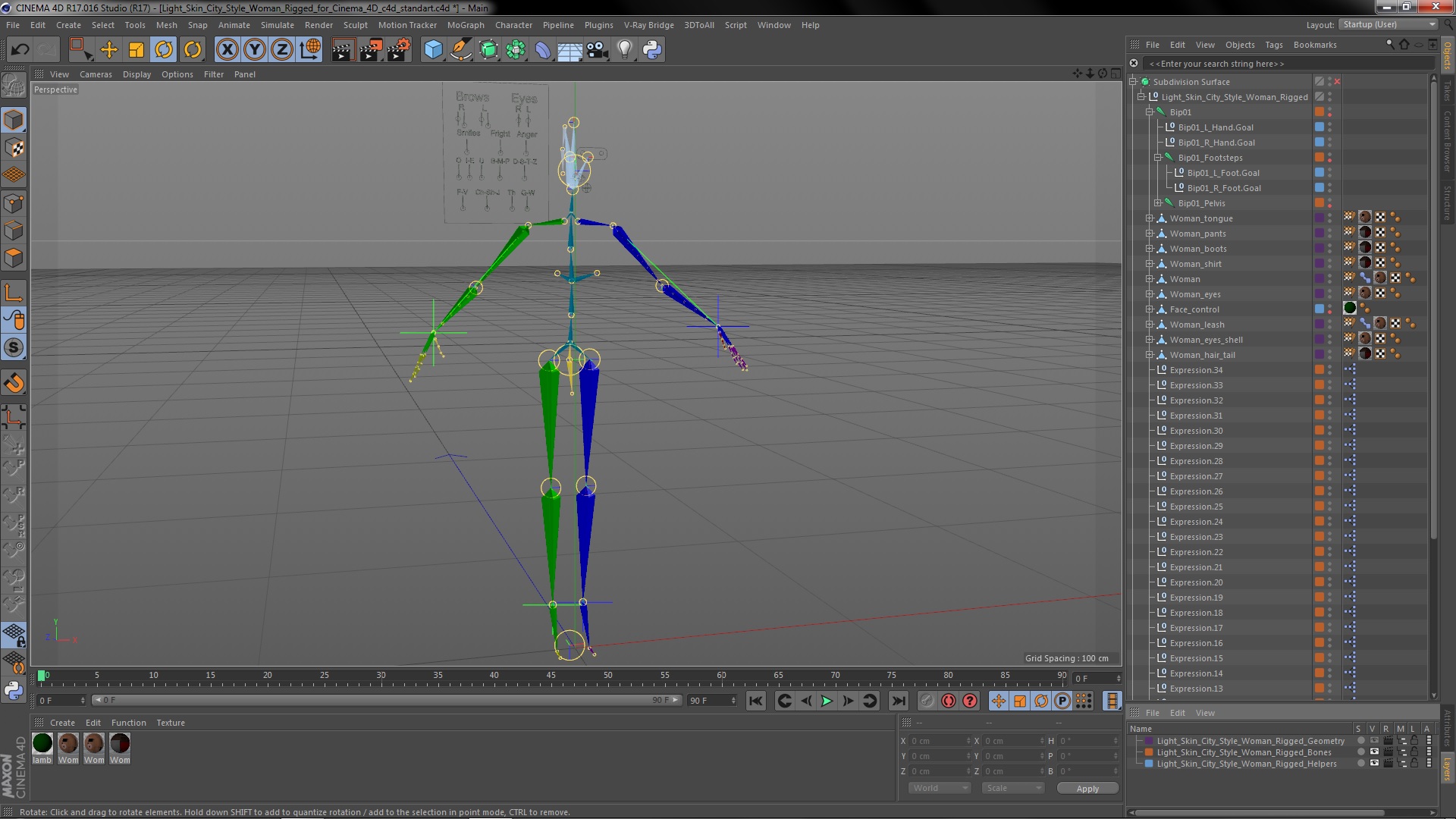3D Light Skin City Style Woman Rigged for Cinema 4D model