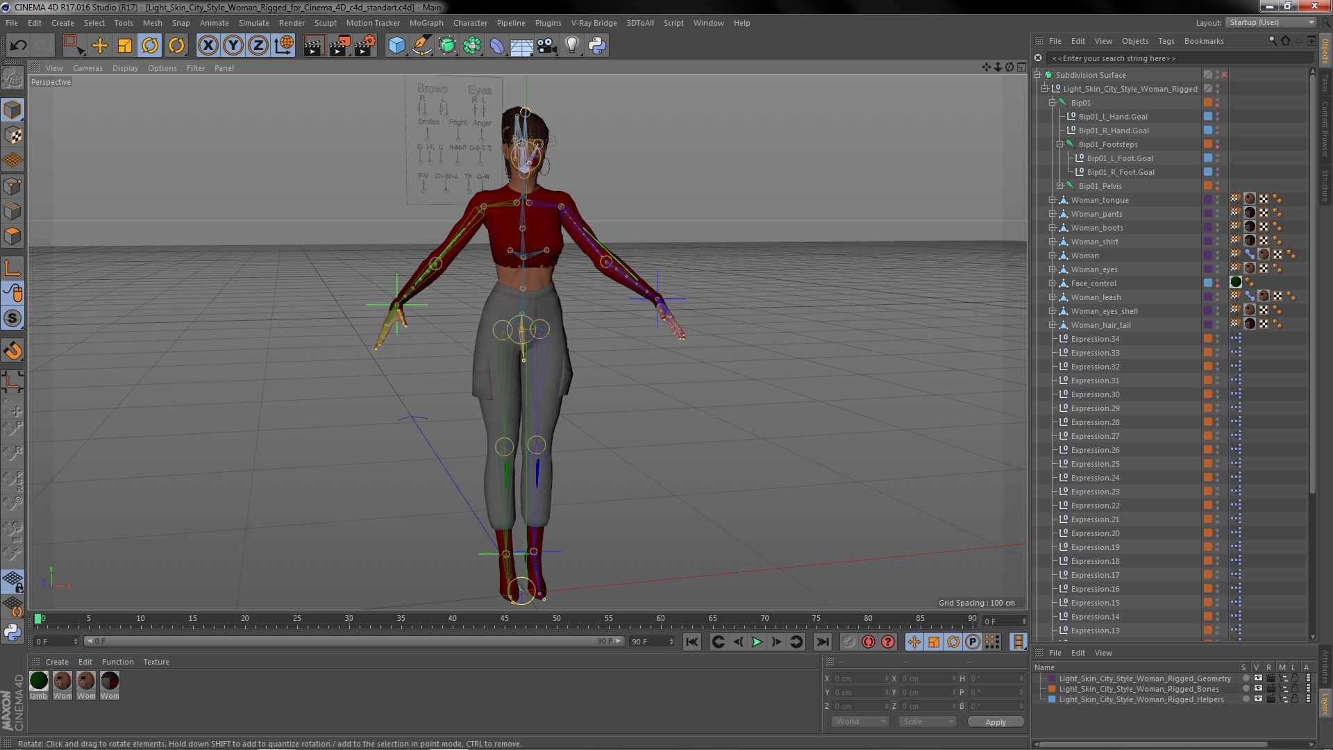 3D Light Skin City Style Woman Rigged for Cinema 4D model