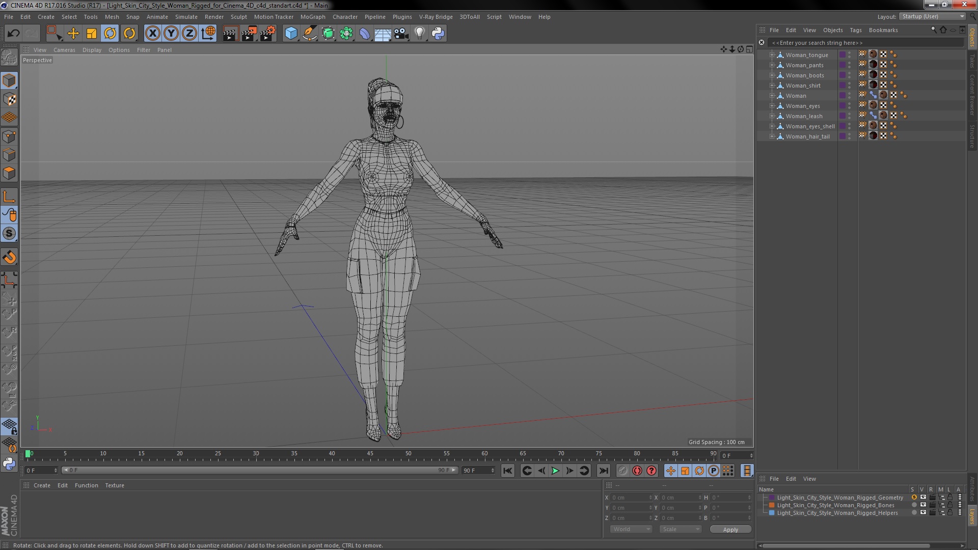 3D Light Skin City Style Woman Rigged for Cinema 4D model