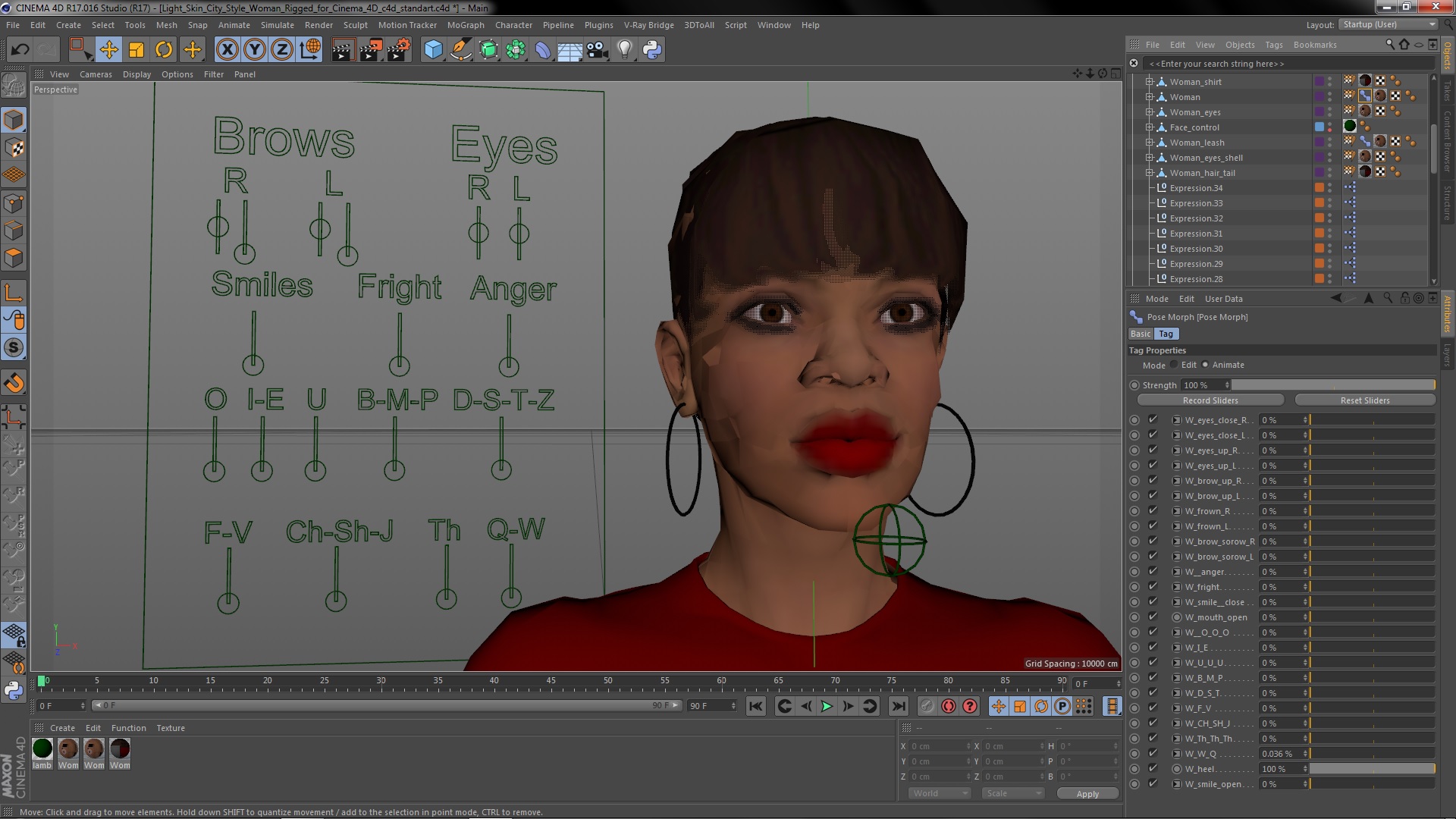 3D Light Skin City Style Woman Rigged for Cinema 4D model
