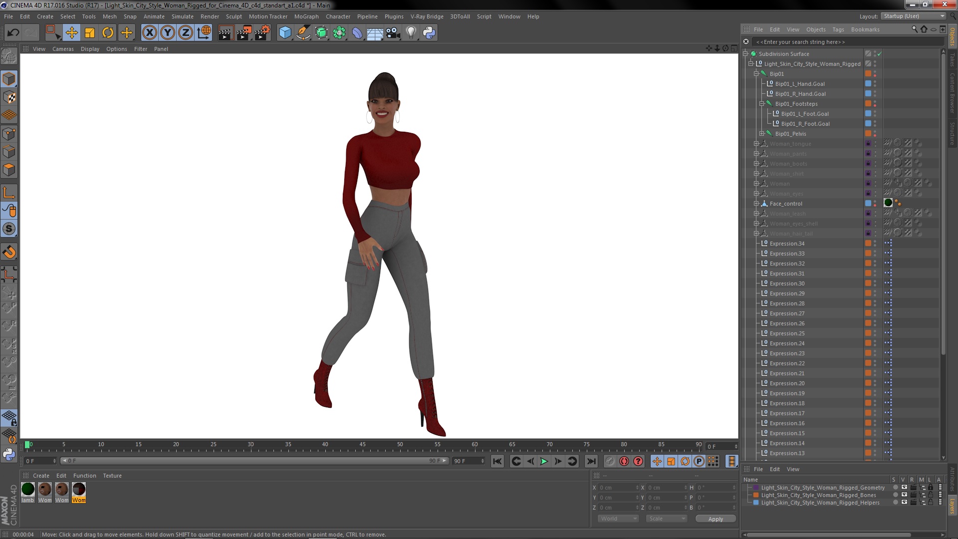 3D Light Skin City Style Woman Rigged for Cinema 4D model