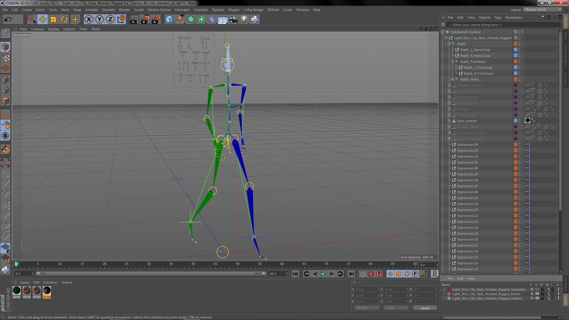 3D Light Skin City Style Woman Rigged for Cinema 4D model