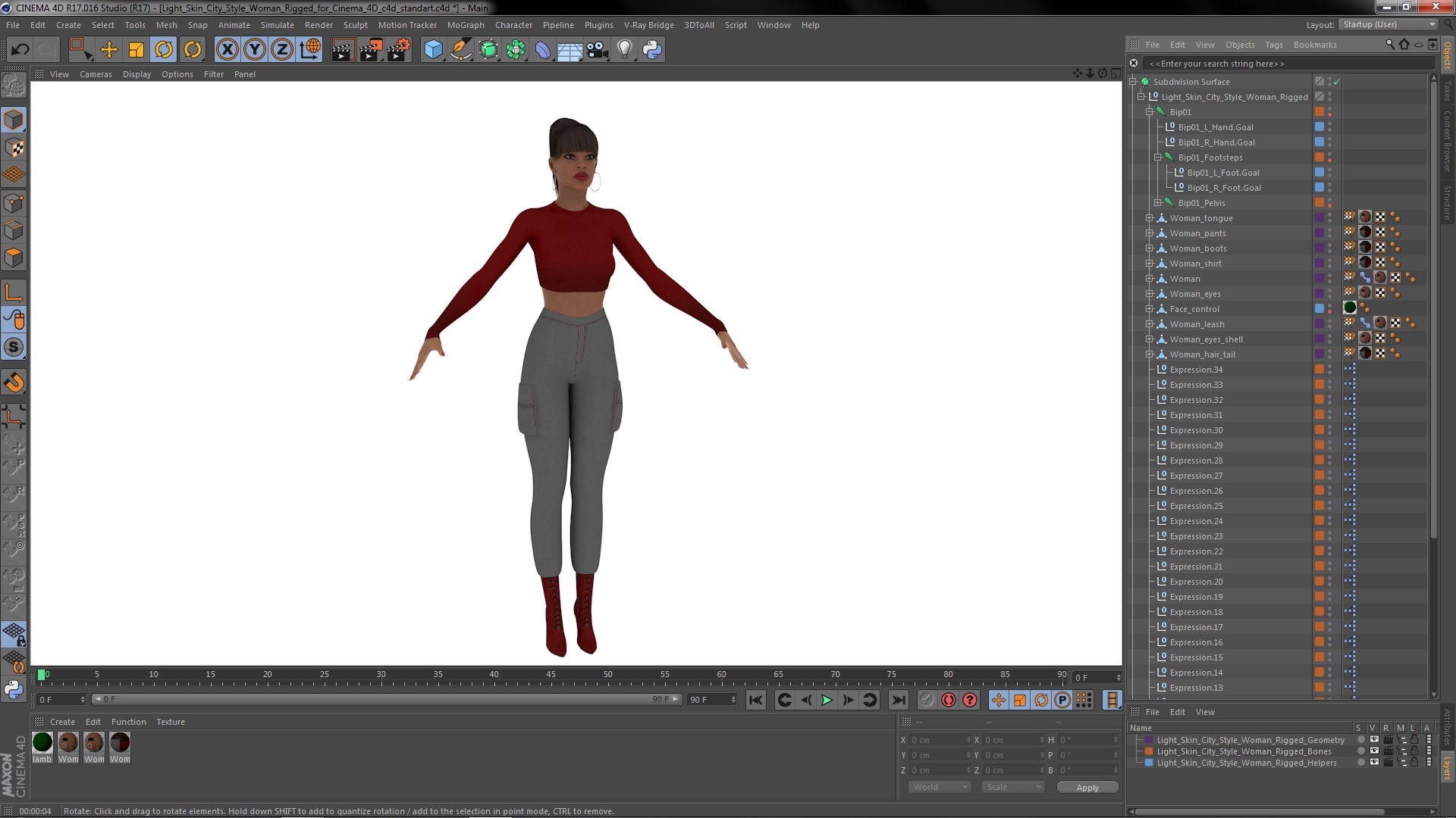 3D Light Skin City Style Woman Rigged for Cinema 4D model