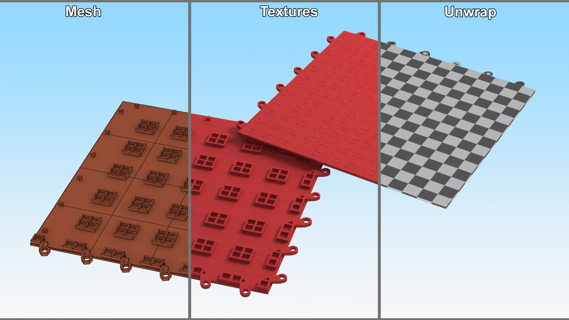 3D Interlocking Floor Mat Red