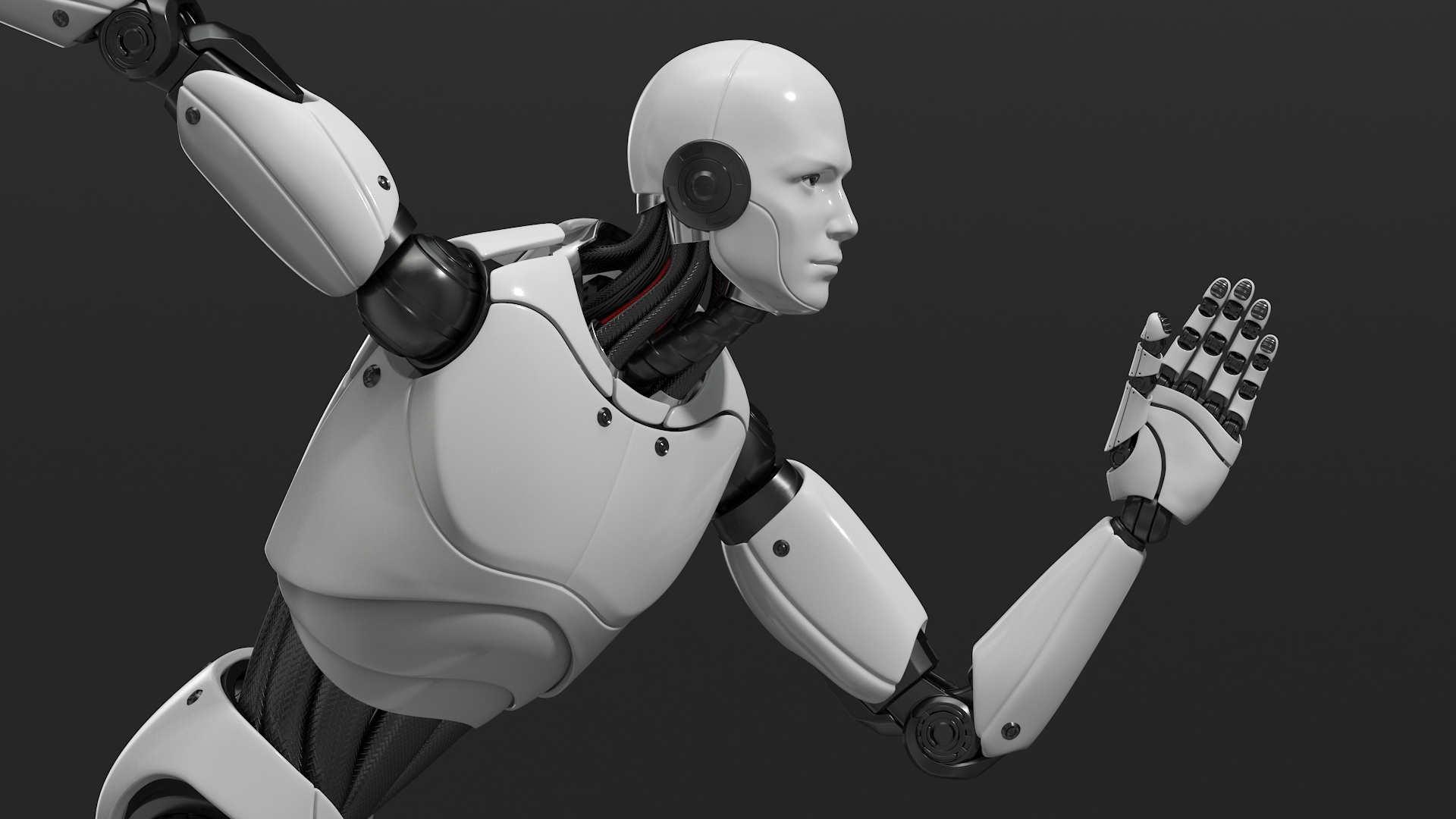 3D Advanced Male Humanoid Robot Running Pose