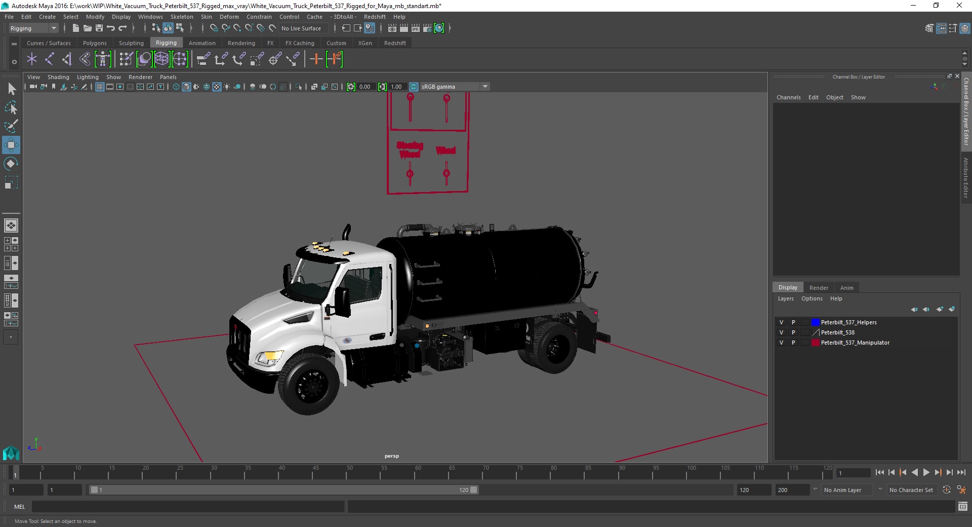 3D White Vacuum Truck Peterbilt 537 Rigged for Maya model