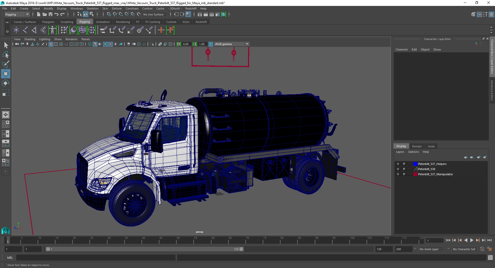 3D White Vacuum Truck Peterbilt 537 Rigged for Maya model