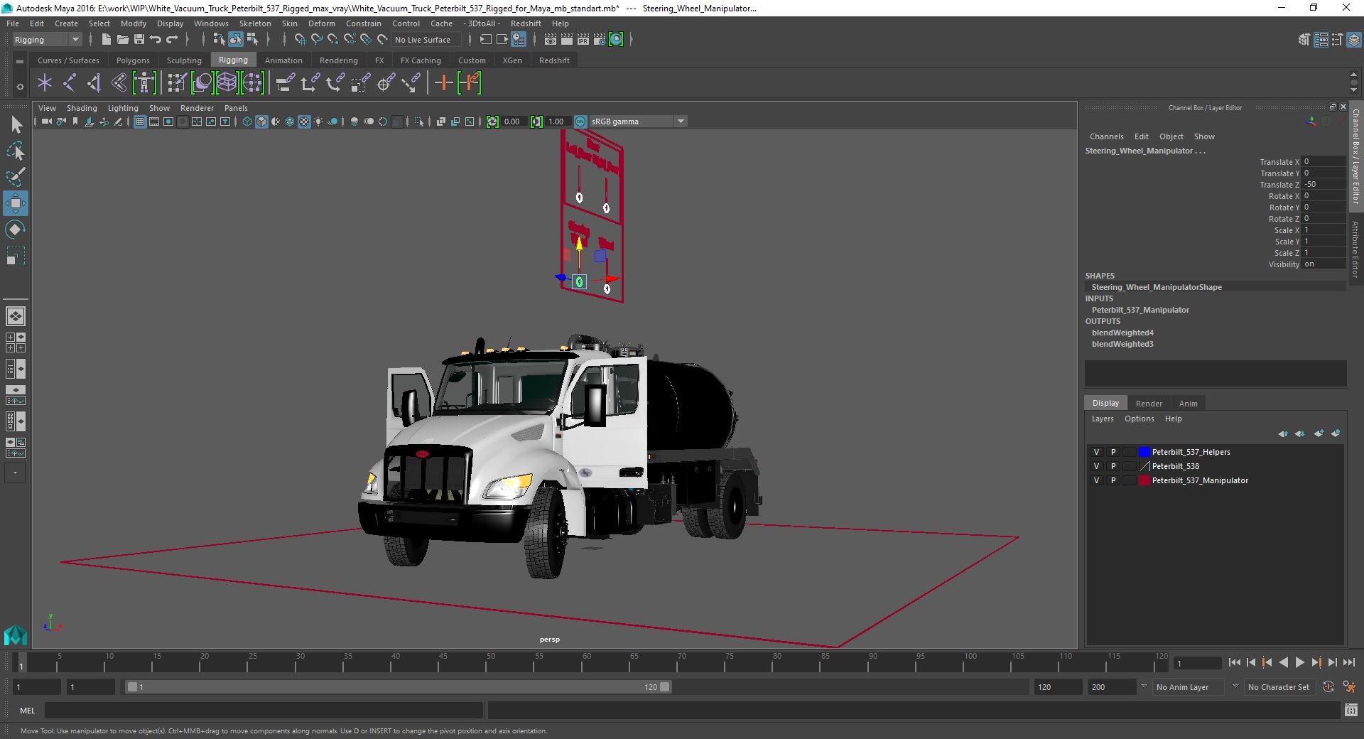 3D White Vacuum Truck Peterbilt 537 Rigged for Maya model
