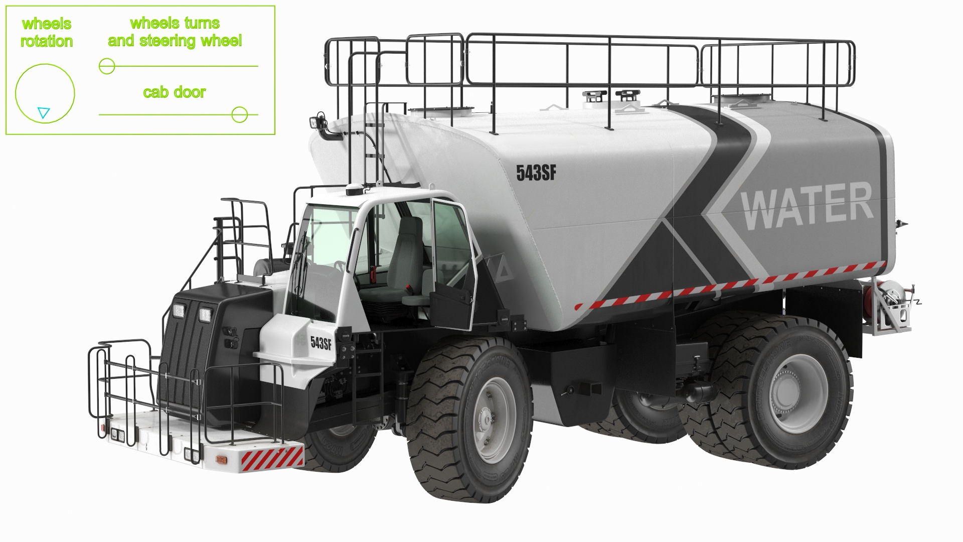 3D White Construction Truck with Grey Water Tank Rigged for Cinema 4D