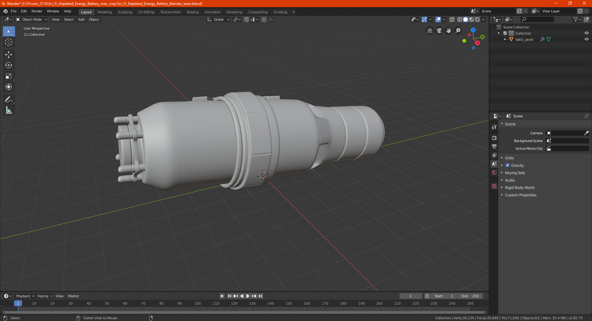 3D model Sci Fi Depleted Energy Battery