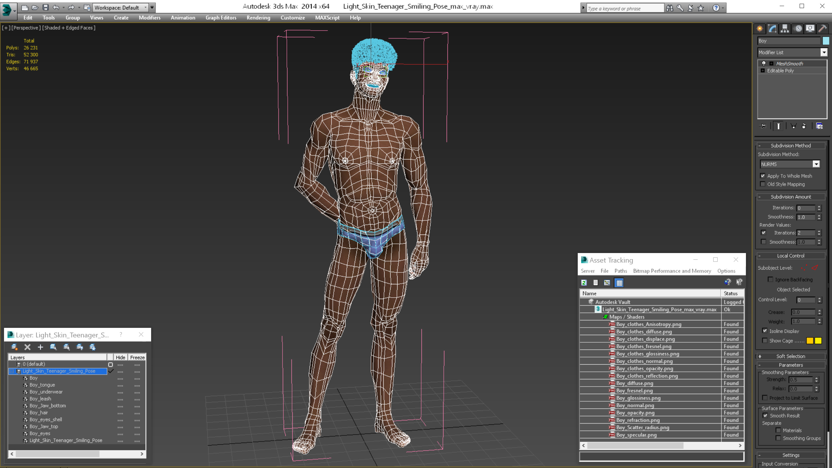 3D Light Skin Young Man Smiling Pose model