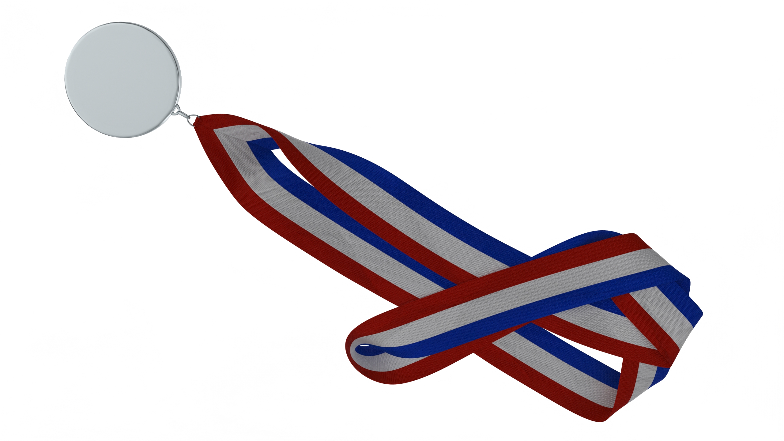 3D Silver Award Medal with Striped Ribbon model