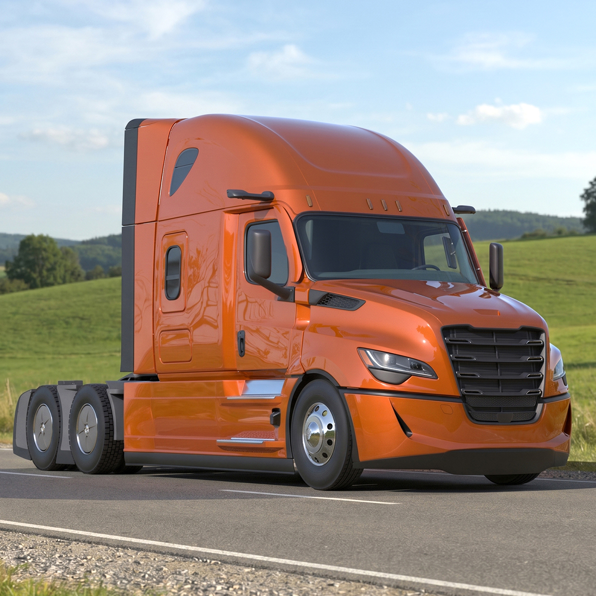 Modern Semi Truck Tractor with Sleeper Simplified 3D model preview