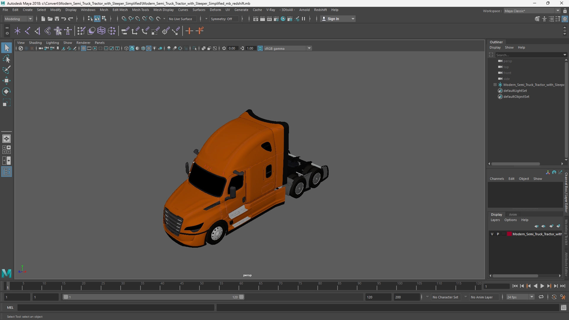 Modern Semi Truck Tractor with Sleeper Simplified - view 11
