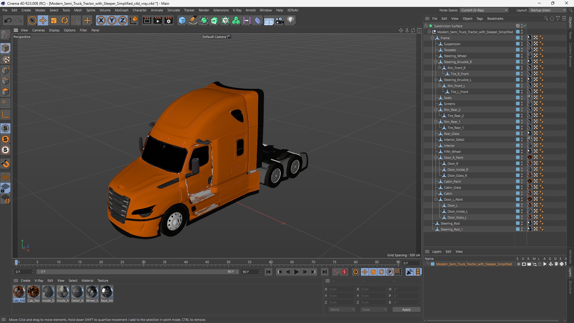 Modern Semi Truck Tractor with Sleeper Simplified - view 12
