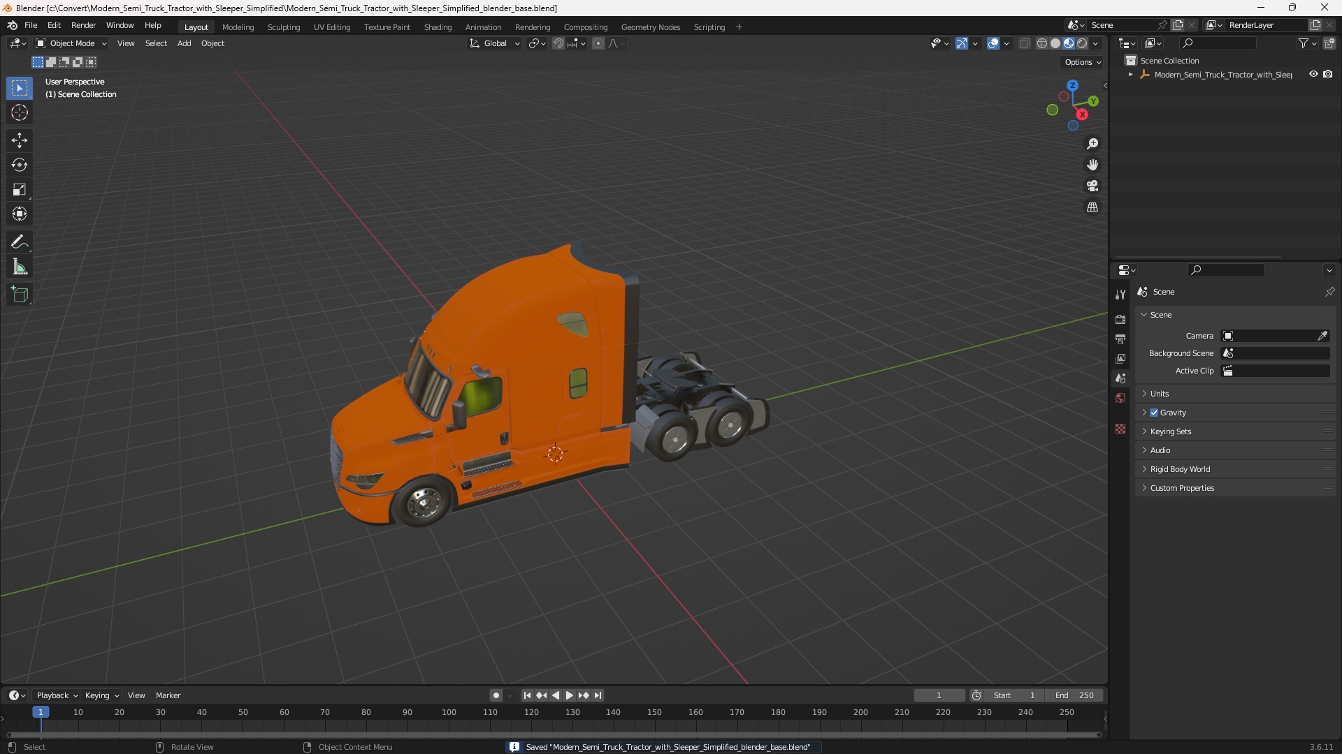 Modern Semi Truck Tractor with Sleeper Simplified - view 10