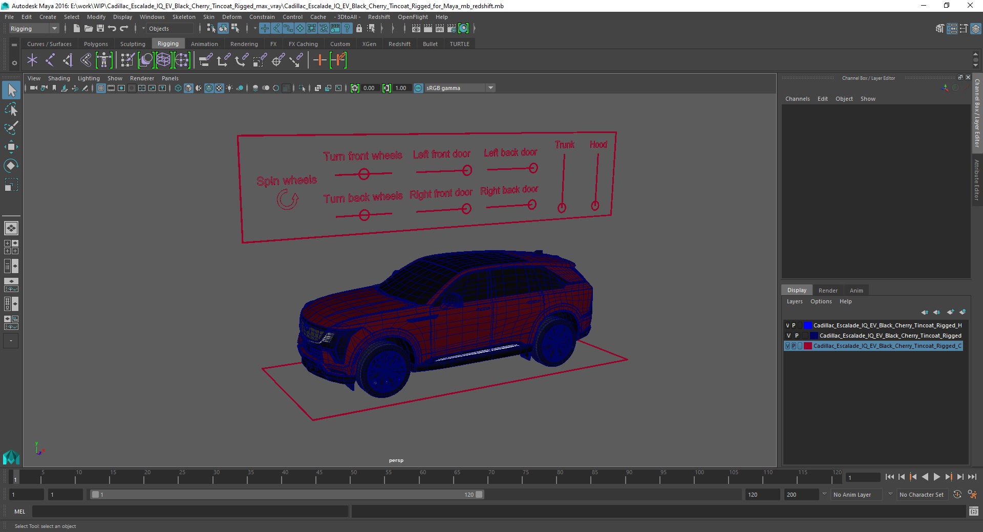 3D model Cadillac Escalade IQ EV Black Cherry Tincoat Rigged for Maya