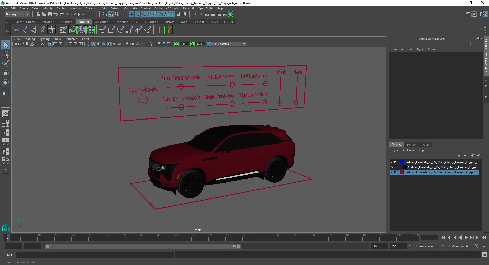 3D model Cadillac Escalade IQ EV Black Cherry Tincoat Rigged for Maya