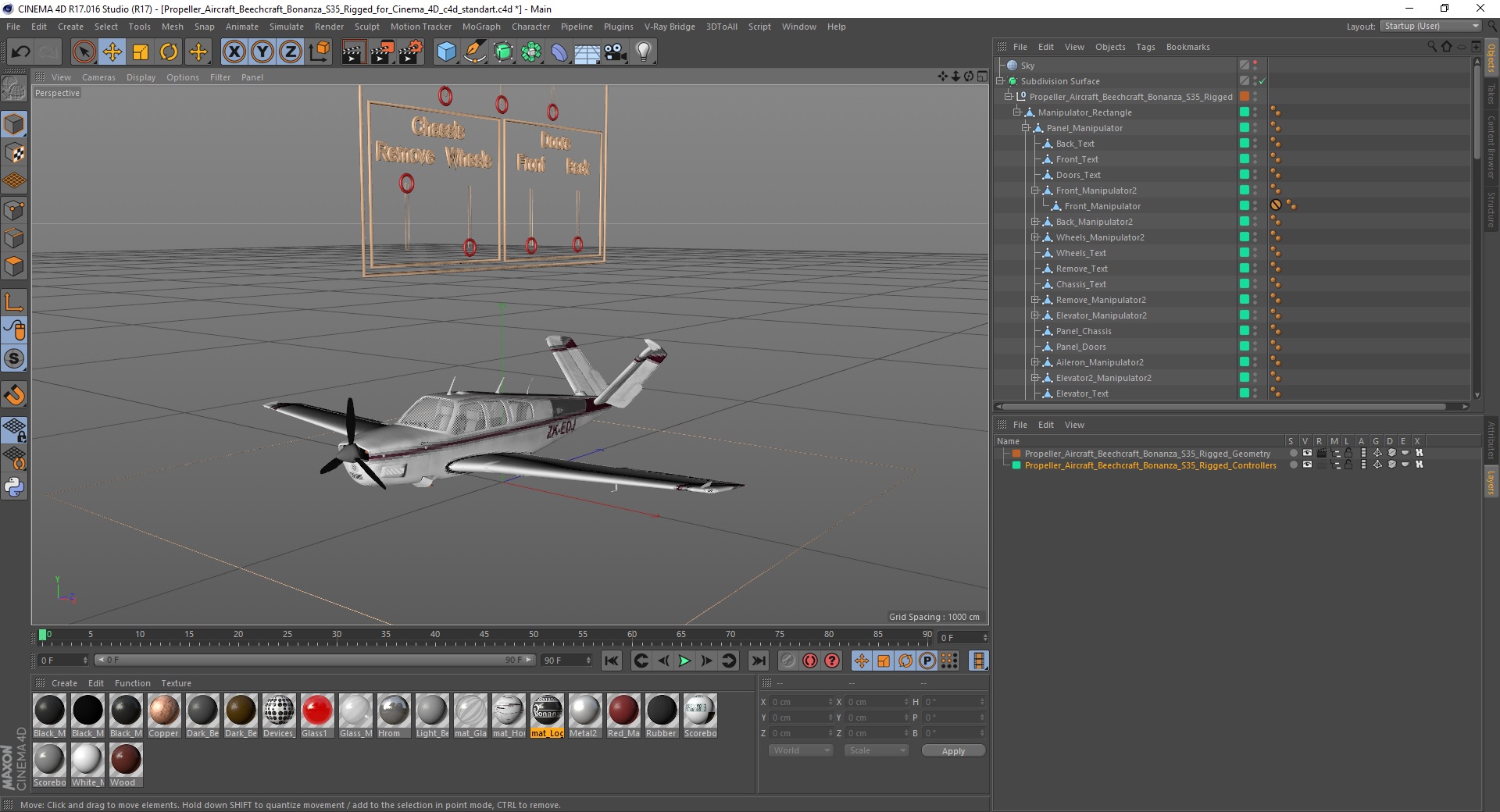 Propeller Aircraft Beechcraft Bonanza S35 Rigged for Cinema 4D 3D