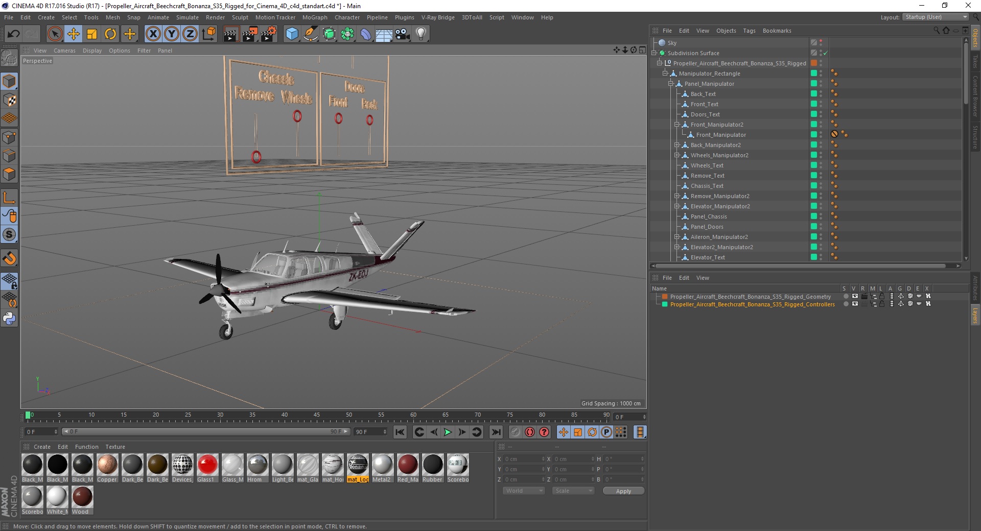 Propeller Aircraft Beechcraft Bonanza S35 Rigged for Cinema 4D 3D