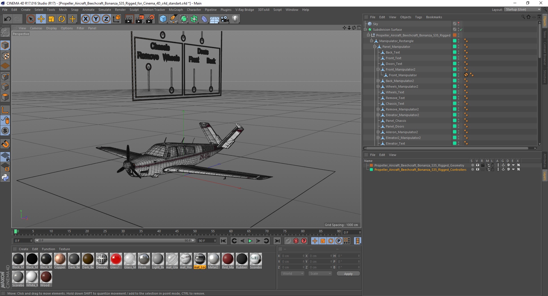 Propeller Aircraft Beechcraft Bonanza S35 Rigged for Cinema 4D 3D