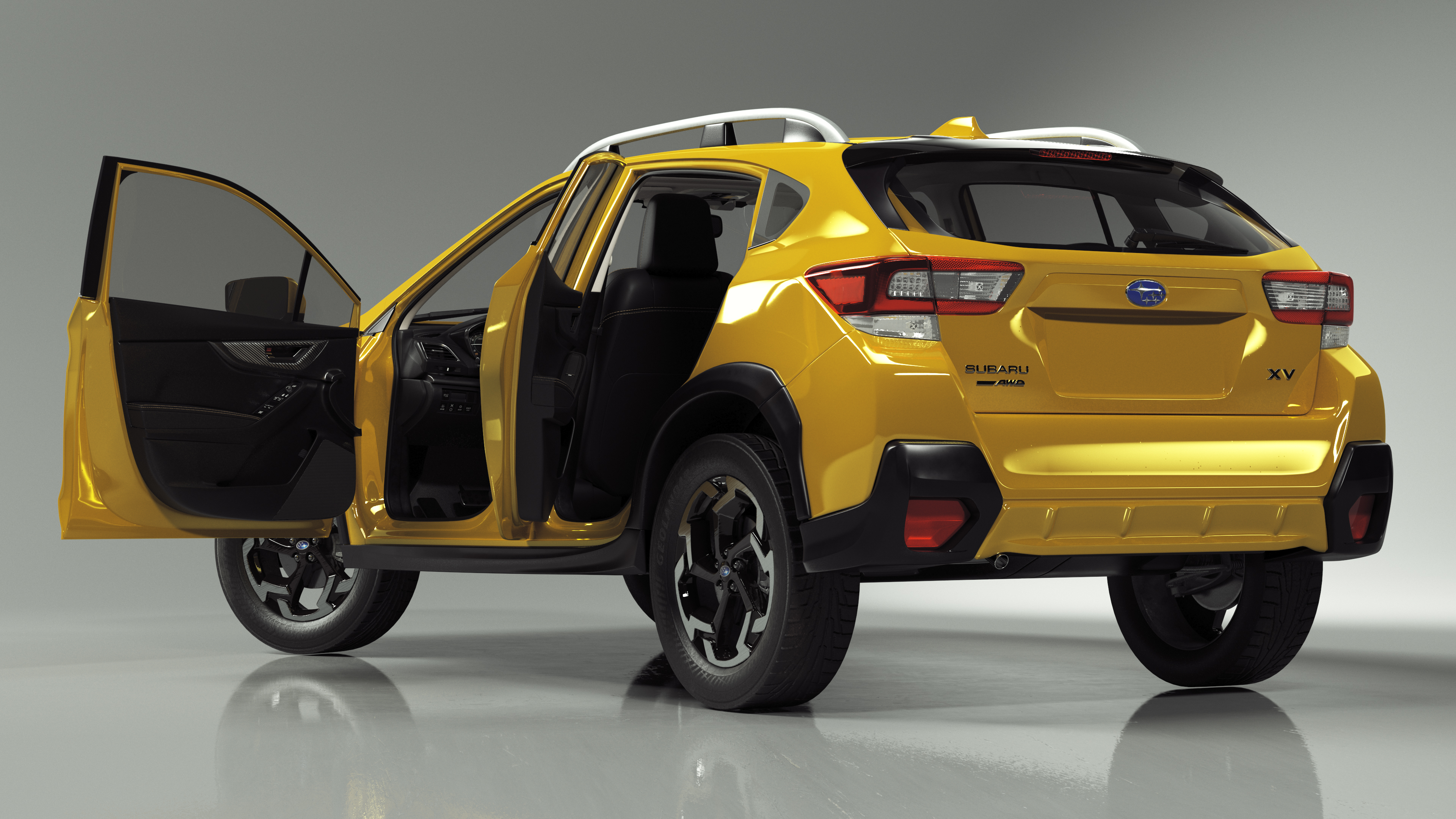 3D 2020 Subaru XV Crosstrek SUV Yellow Rigged for Maya
