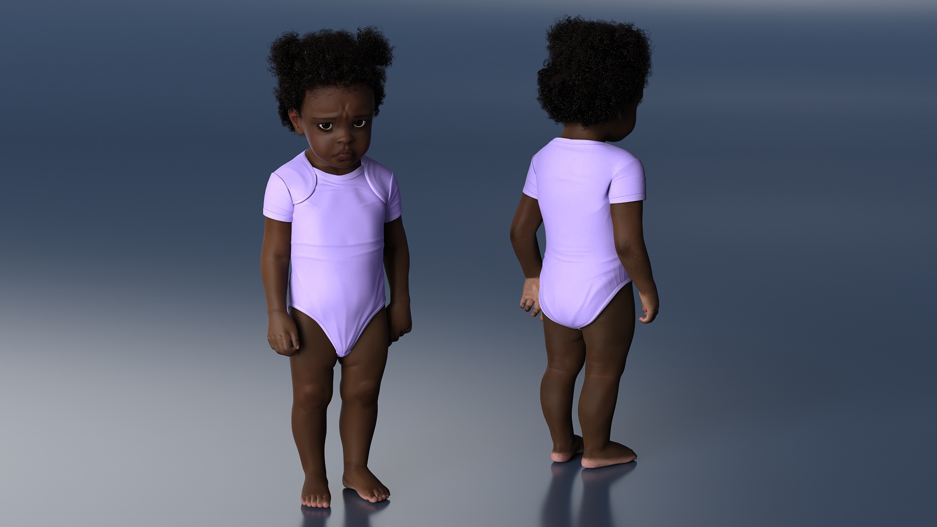 3D Black Toddler Girl in Bodysuit Standing Fur model