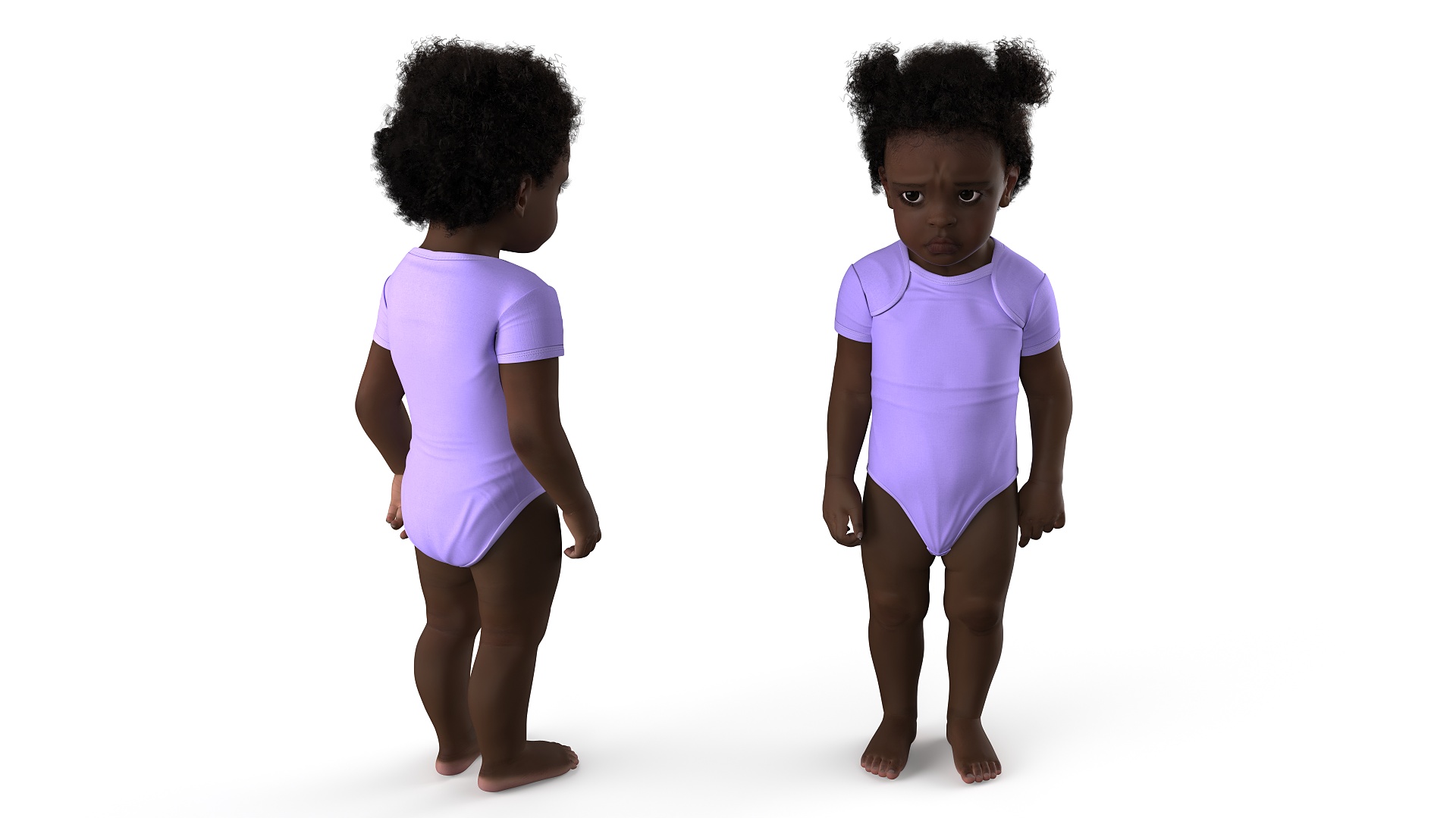 3D Black Toddler Girl in Bodysuit Standing Fur model