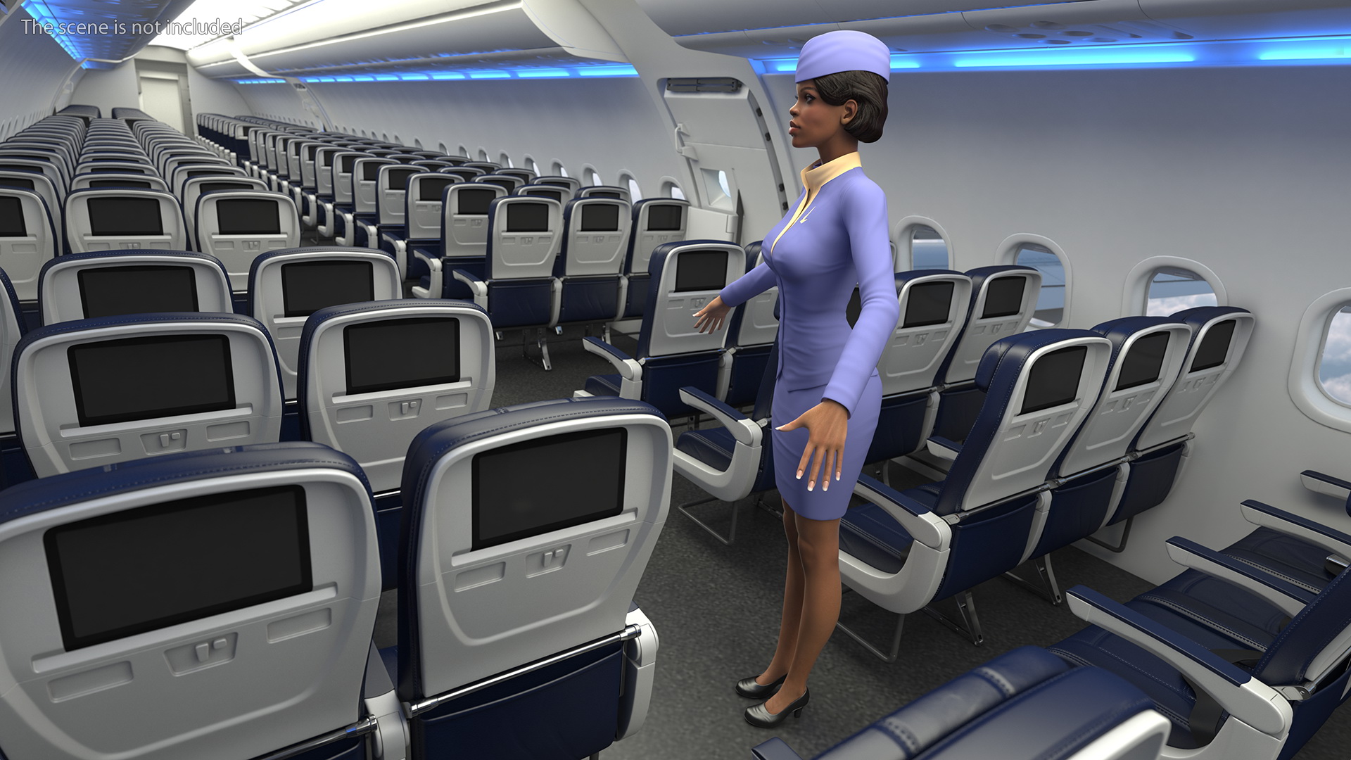 3D model Light Skin Black Stewardess Neutral Pose