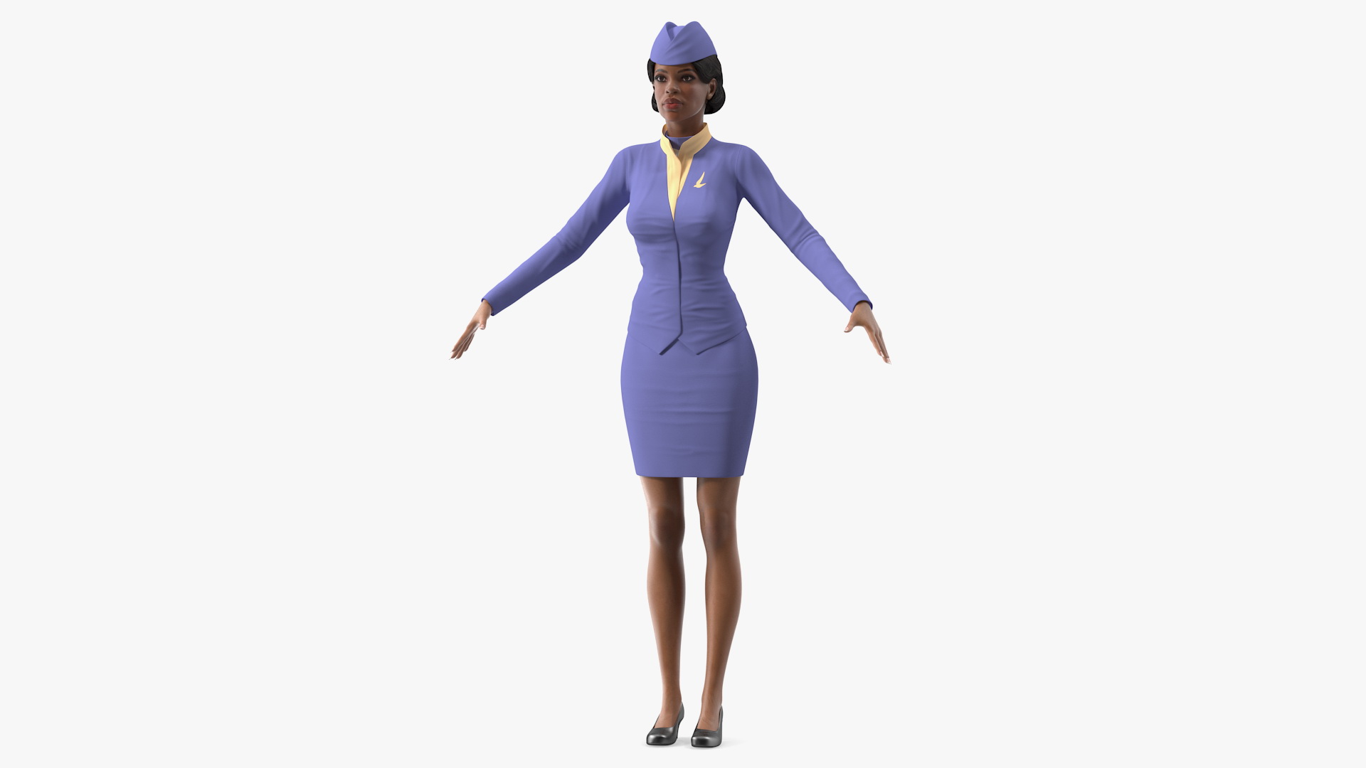 3D model Light Skin Black Stewardess Neutral Pose