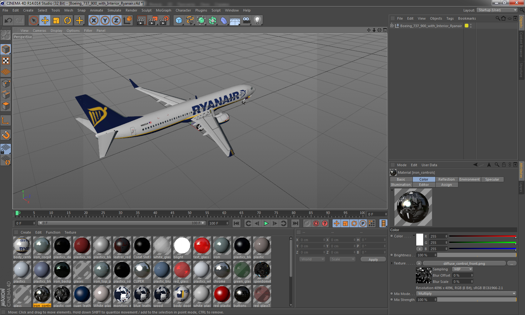 3D Boeing 737 900 with Interior Ryanair