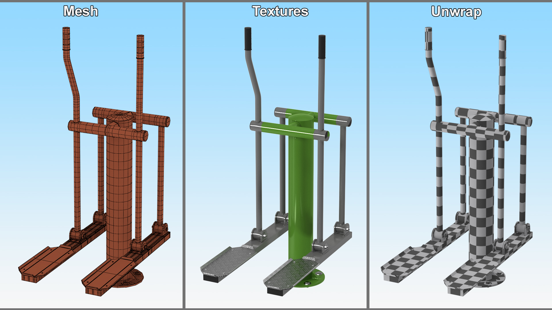 3D Green Ski Walking Outdoor Fitness Equipment model