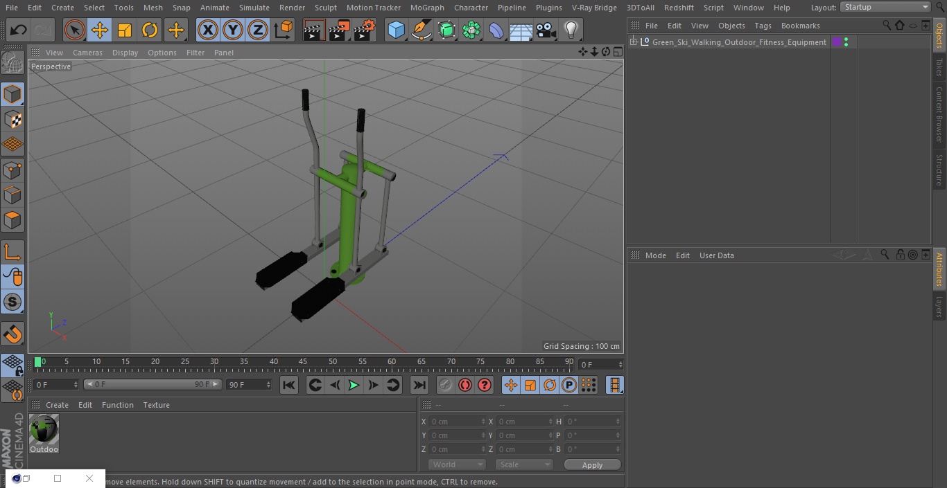 3D Green Ski Walking Outdoor Fitness Equipment model
