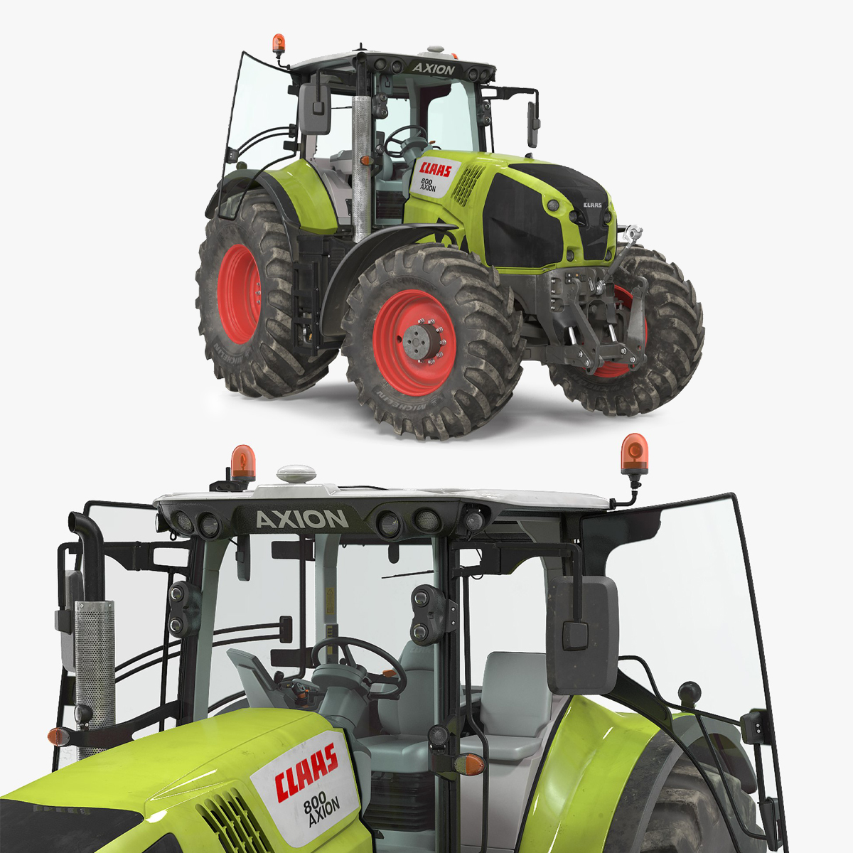 CLAAS AXION Tractor Detailed Cabin Dirty Rigged 3D model preview