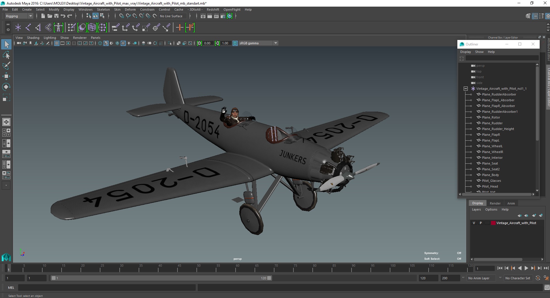 Vintage Aircraft with Pilot 3D