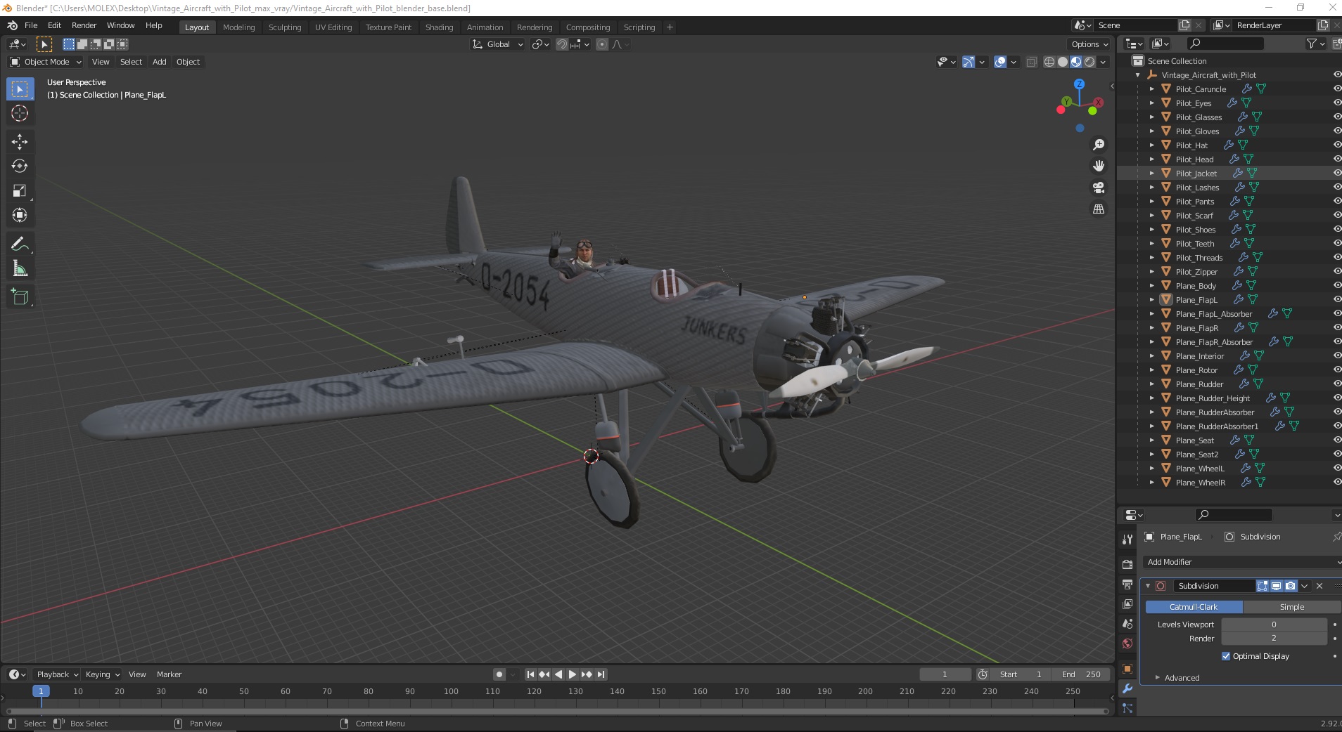 Vintage Aircraft with Pilot 3D