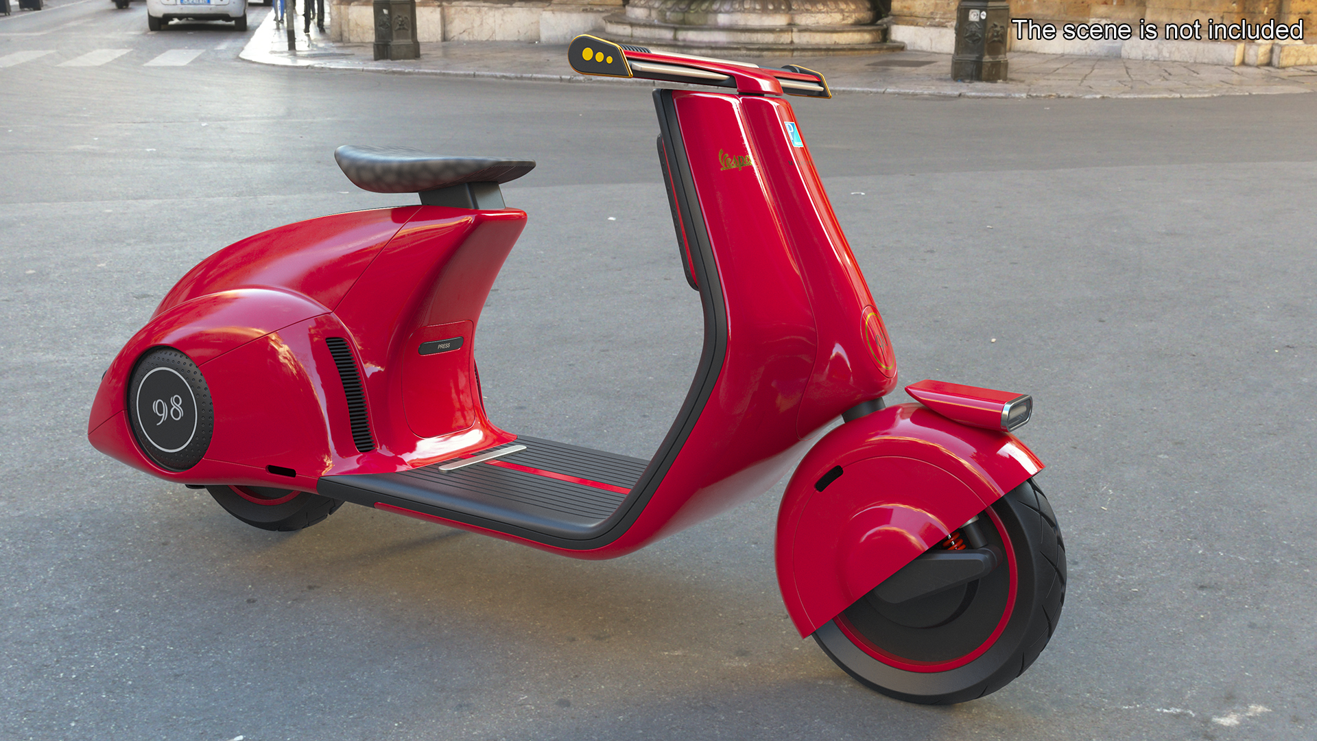 3D Electric Scooter Vespa 98 Red Parked
