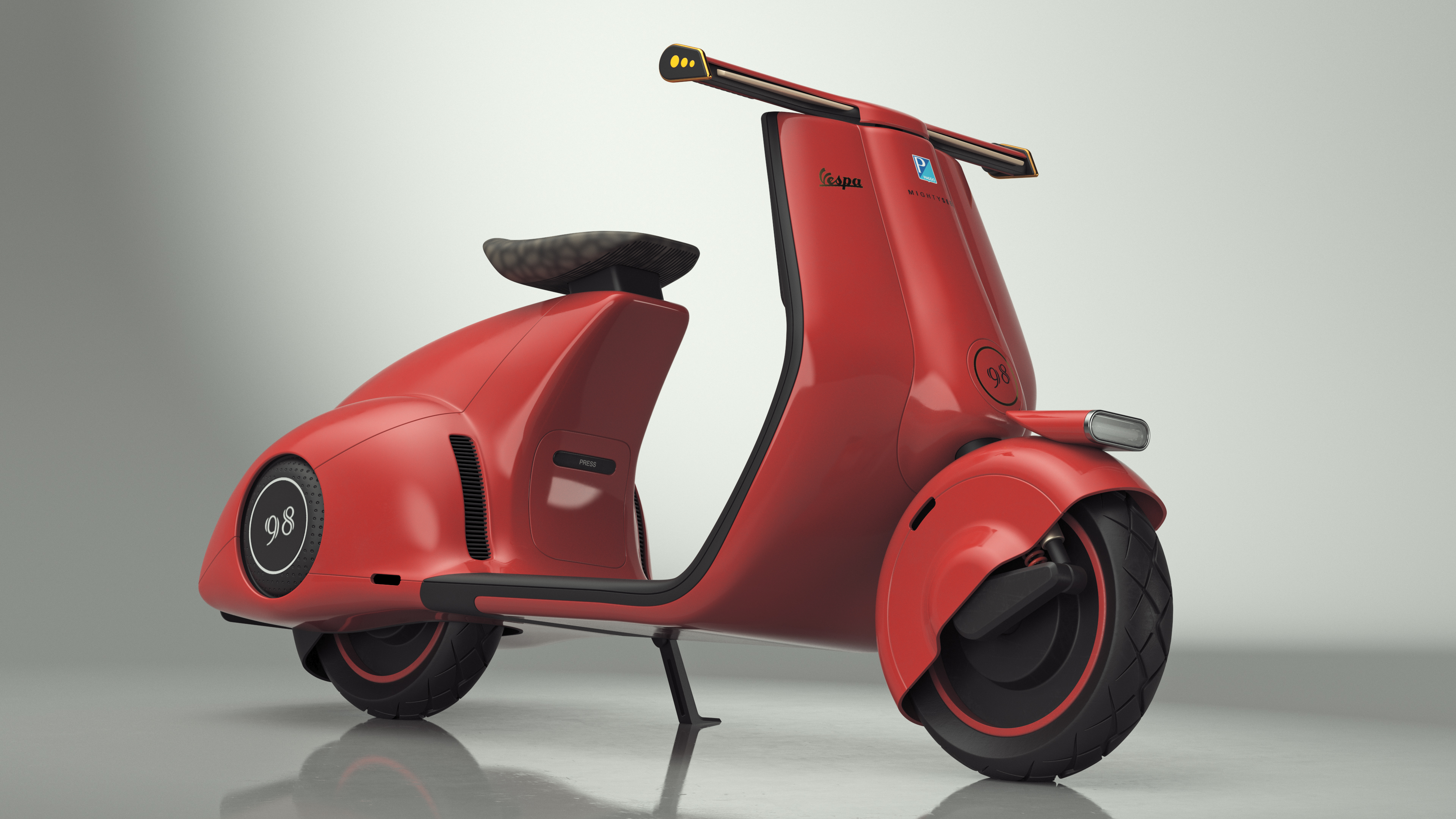 3D Electric Scooter Vespa 98 Red Parked
