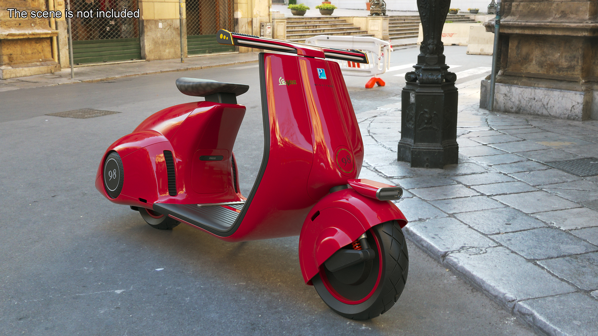 3D Electric Scooter Vespa 98 Red Parked