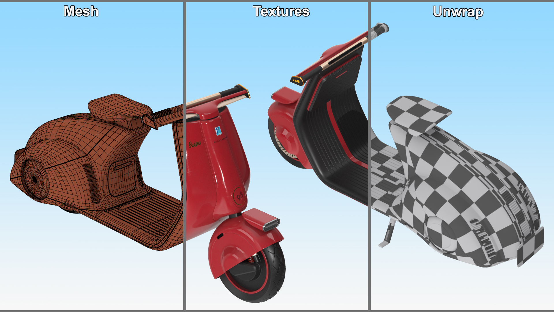 3D Electric Scooter Vespa 98 Red Parked