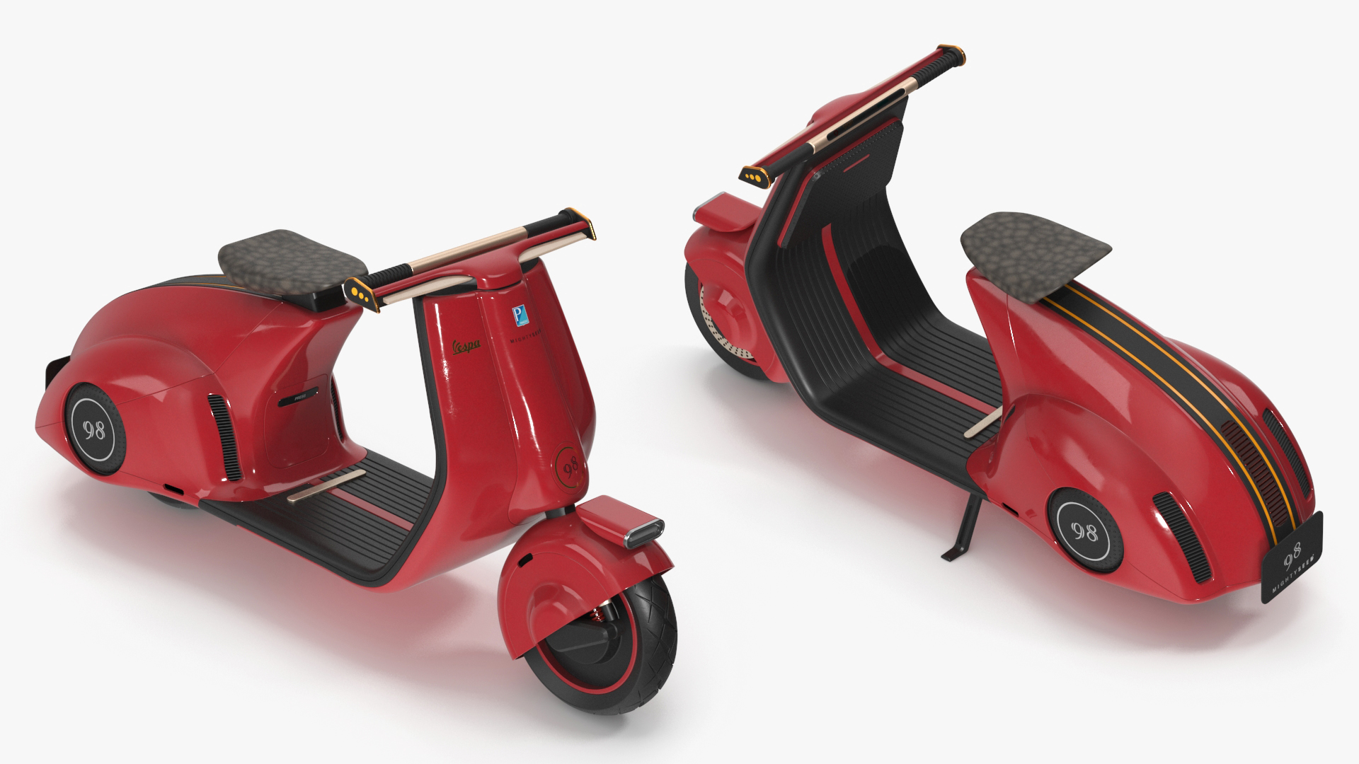 3D Electric Scooter Vespa 98 Red Parked